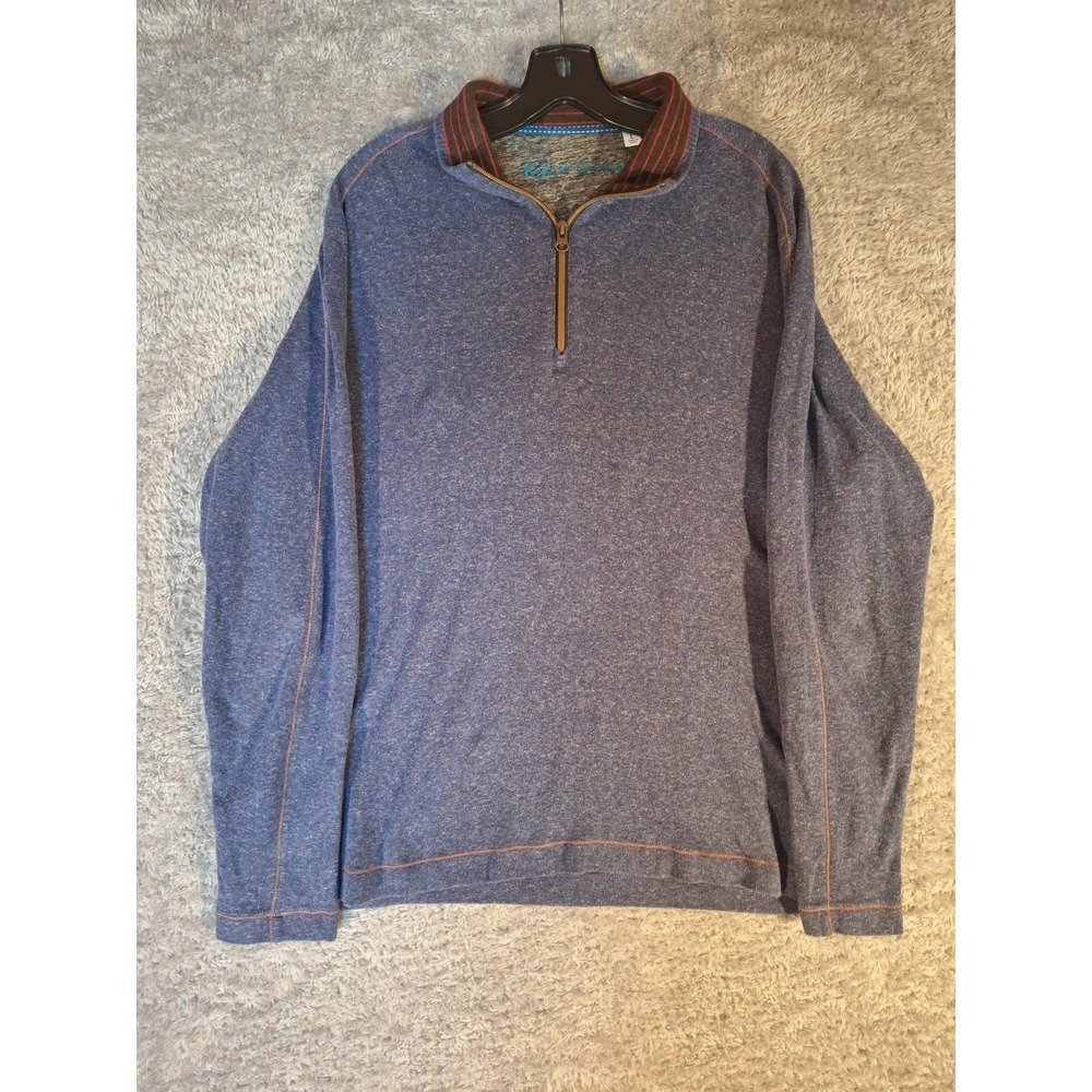 Robert Graham Mens Classic Fit Quarter Zip Pullover Large Blue Heathered Light